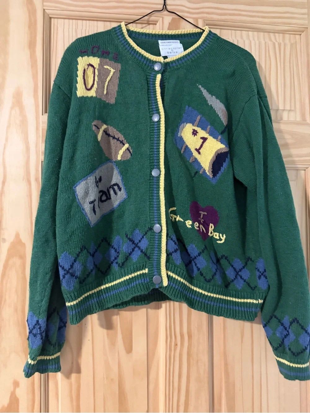 Christopher and Banks Green Bay Packers Knit Hand Embroidered Cardigan Sweater M